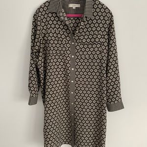 LOFT Chic Silky Gray Pattern Shirt Dress LP